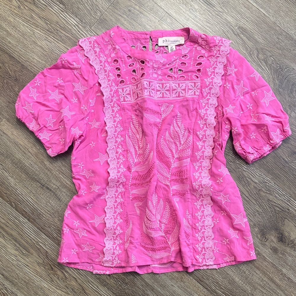 Philosophy Pink Star Embroidered Blouse
